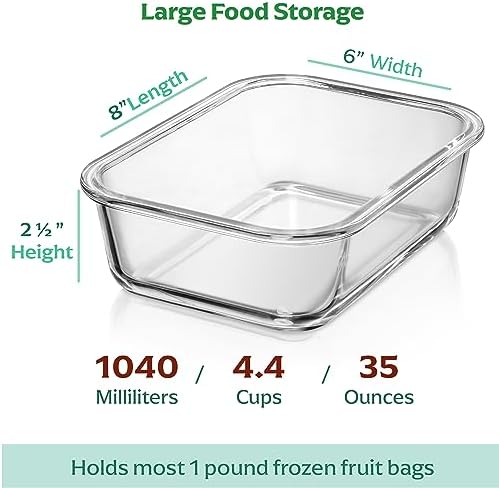 Fusion Gourmet - 8 Pack 35 oz Glass Containers - Airtight, Microwave