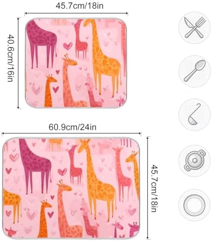 OTVEE Cloud Giraffe Art Dish Drying Mat for Kitchen Counter Absorbent