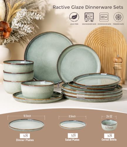 GBHOME Dinnerware Sets for 8, 24 Pieces Ceramic Plates and Bowls Set