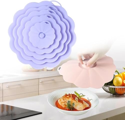 5x Silicone Lids Microwave Splatter Cover, Reusable Leakproof Sealing