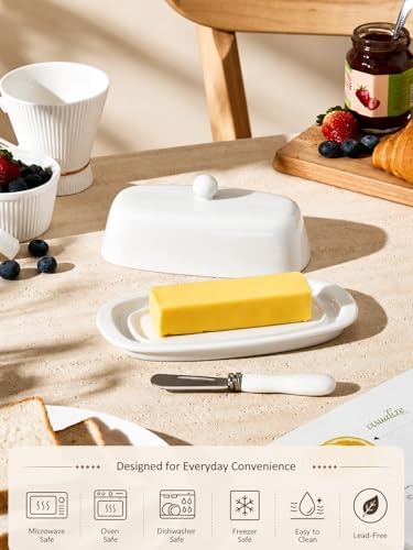 Ceramic Butter Dish with Lid and Knife for Countertop Refrigerator