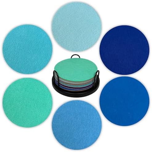 Ocean Felt Coasters Set of 6, Round Absorbent Drink Coasters, Non-Slip