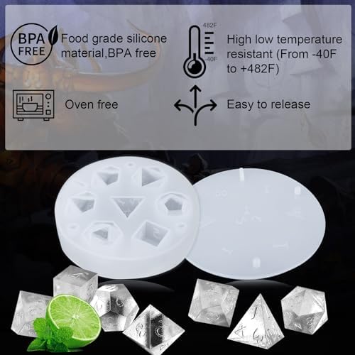 Juome DND Dice Shape Silicone Ice Cube Mold for Whisky, Ice Cube Tray