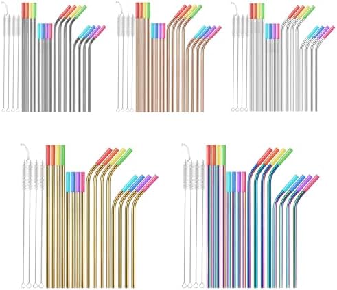 Metal Straws, 16Pcs/Set Vibrant Color Straws with Silicone Tips