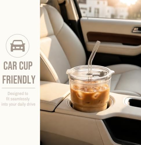SoulTimes 13oz Clear Glass Tumbler with Lid and Straw – Iced Coffee