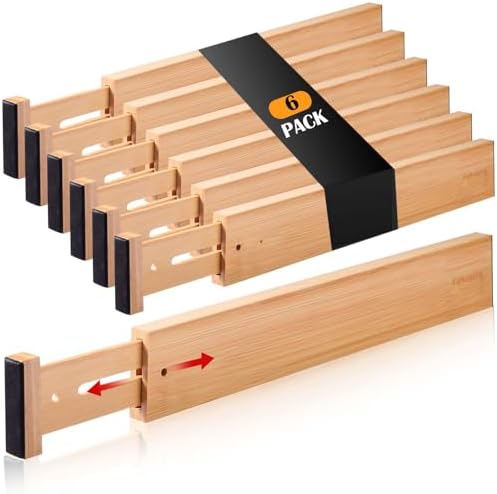 Fabsome Drawer Divider 6 Pack, Bamboo Kitchen Dividers Organizers