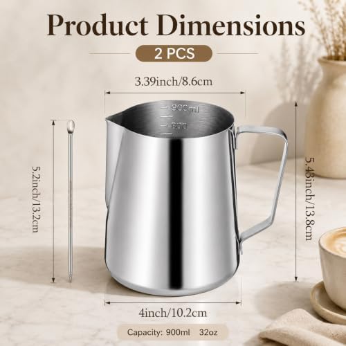 2 Pack Milk Frothing Pitcher Stainless Steel Espresso Steaming