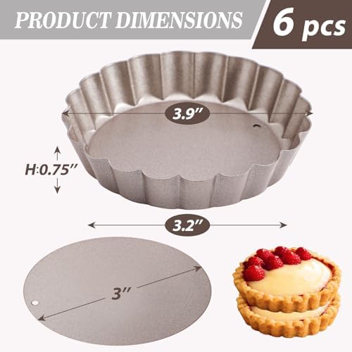 Webake 4 Inch Mini Tart Pan Set of 6, Non-Stick Small Tart Mold Quiche