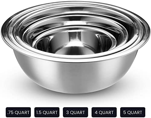 10-Piece Stainless Steel Mixing Bowl Set with Lids for Food Prep &