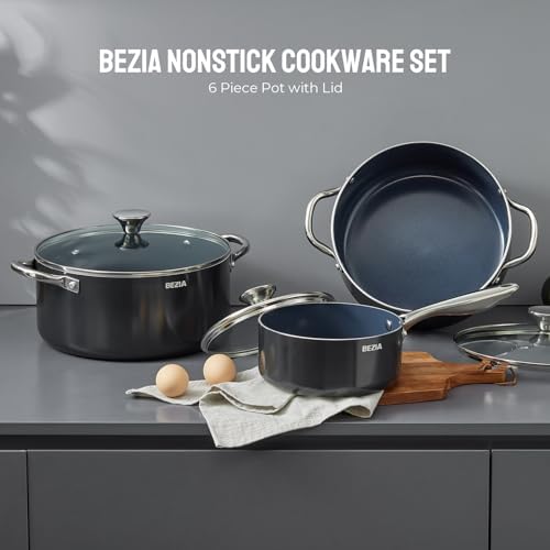 BEZIA Nonstick Induction Cookware Set, 6-Piece Pots and Pans Set with