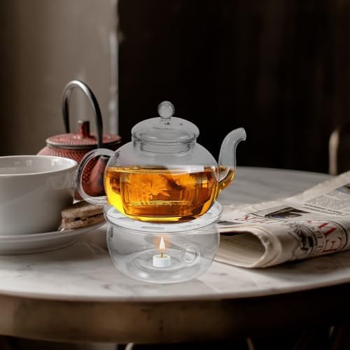 Glass Teapot Warmer Round Base Tealight Heating Stand for Tea and Milk