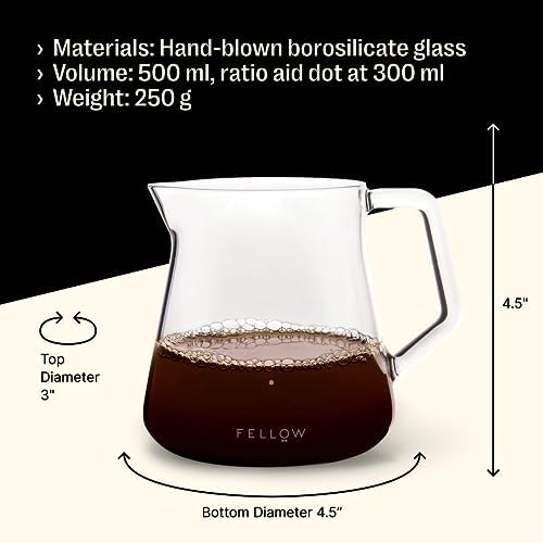 Fellow Hand-Blown Glass Coffee Carafe, 16.9 oz Pour Over Server