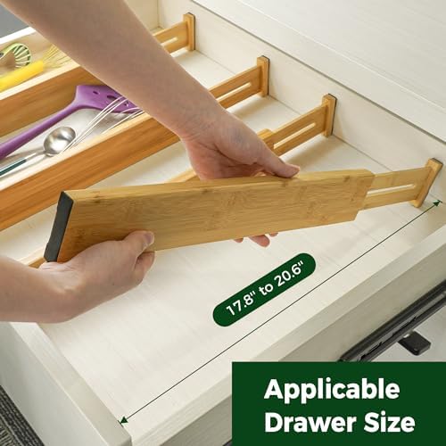 Utoplike 4 Pcs Bamboo Kitchen Drawer Dividers