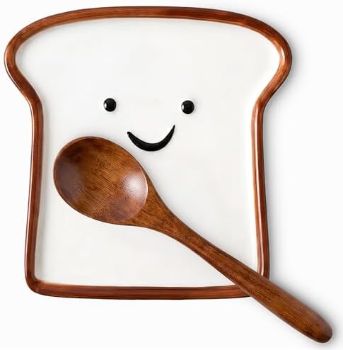 Ceramic Spoon rest for Stove Top, Cute Smile Toast Shaped Spoon Holder