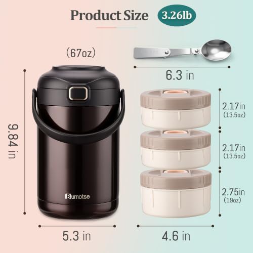 67oz Thermos for Hot Food, 3-Bowl Insulated Food Container for Work