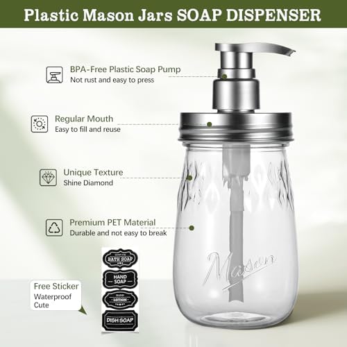 Amolliar Plastic Soap Dispenser with Pump Lid, 16 Oz Kitchen Dish
