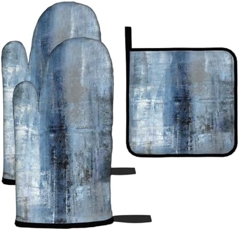 LOKMU Oven Mitts and Pot Holders Set of 3, Blue and Grey White