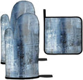 LOKMU Oven Mitts and Pot Holders Set of 3, Blue and Grey White
