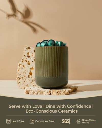Pokini Kitchen Utensil Holder Countertop, 7.3"+5.3" Ceramic Utensils Crock