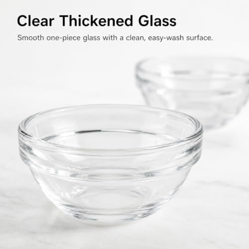Set of 6 Mini Clear Glass Bowls, Stackable Small Glass Dipping Dishes