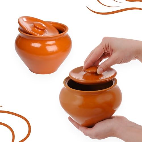 Stoneware Ramekins with Lids Set of 6 - 16.9 fl oz (500 ml) - Clay