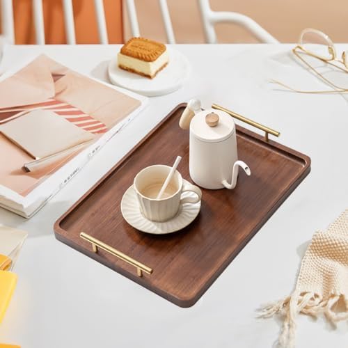Tiiyee Bamboo Serving Tray with Handles, Ottoman Decorative Trays