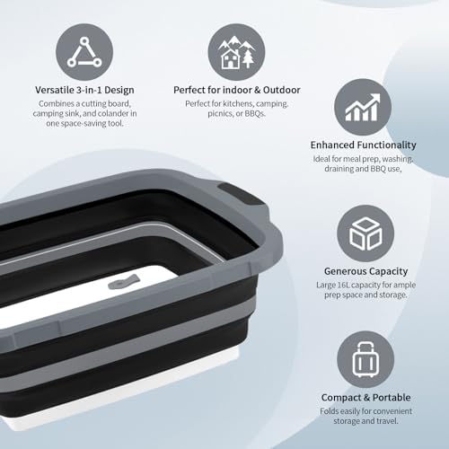 2-Pack XL Collapsible BBQ Prep Tub with Lid (4.22 Gal / 16L)