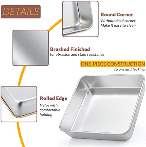 6/8/9-Inch Square Cake Pan Set, E-far Stainless Steel Square Baking