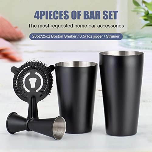 JNWINOG Cocktail Shaker Set 4-Piece Boston Shaker Kit with 20oz/25oz