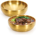 2Pcs 7.3In Gold Large Stainless Steel Soup Bowls - 35OZ Double Walled