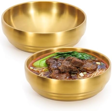 2Pcs 7.3In Gold Large Stainless Steel Soup Bowls - 35OZ Double Walled