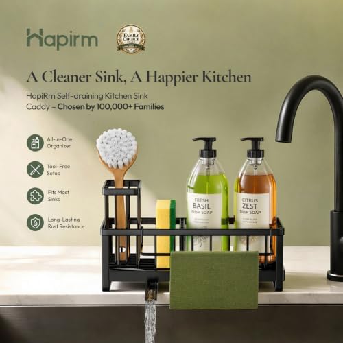 HapiRm Sponge Holder for Kitchen Sink, Black