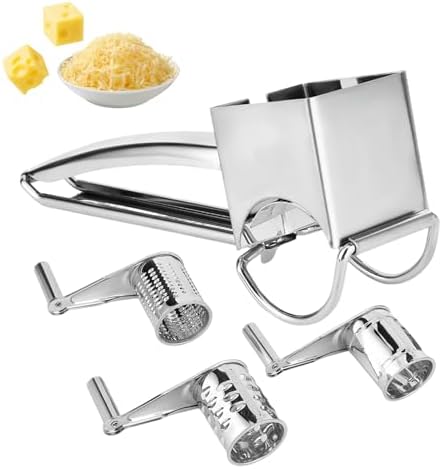 Stainless Steel Rotary Cheese Grater with 3 Drums