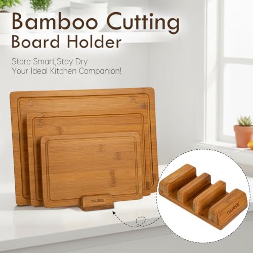 3 Packs Bamboo Cutting Board for Kitchen with Juice Grooves & Storage