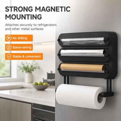 4-in-1 No-Drill & Magnetic Plastic Wrap Dispenser with Cutter