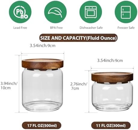 2PCS Small Glass Storage Jars with Airtight Lids, 17 fl oz (500ml)