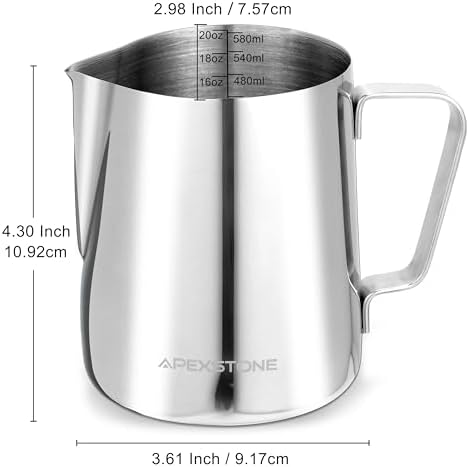 20 oz Silver Milk Frothing Pitcher, Espresso Steaming Pitcher, 304