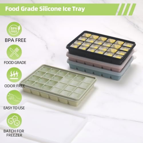 4-Pack Silicone Ice Cube Trays with Lid, Easy Release Ice Cube Molds