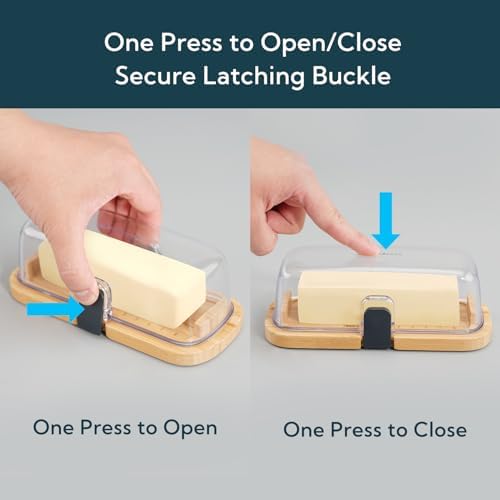 KITCHENDAO Bamboo One-handed Airtight Butter Dish with Lid for