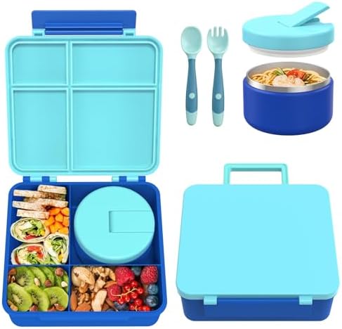 Pawtong Bento Lunch Box with 8oz Soup Thermo (Blue)