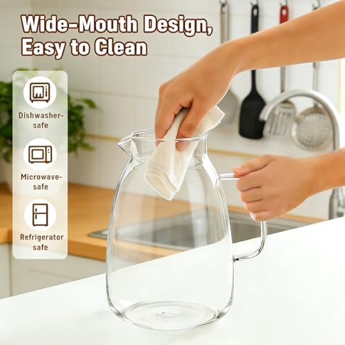 Glass Pitcher with Lid,1 Gallon Glass Water Pitcher, Iced Tea Pitcher