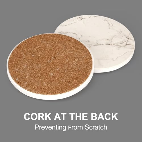 White Marble Coasters Set of 6 Absorbent Ceramic Cute Drink Coaster
