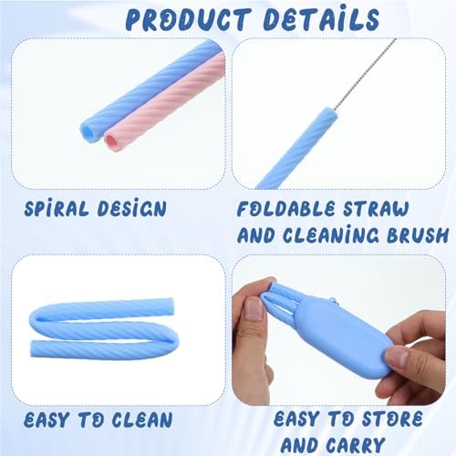 2 Sets Silicone Reusable Straws with Case, Portable Travel Straw with