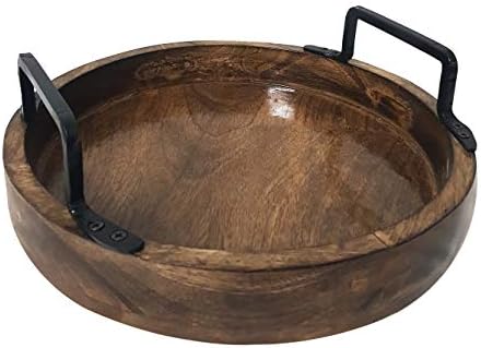 Set of 2 Round Wooden Serving Trays with Handles – Handcrafted Rustic
