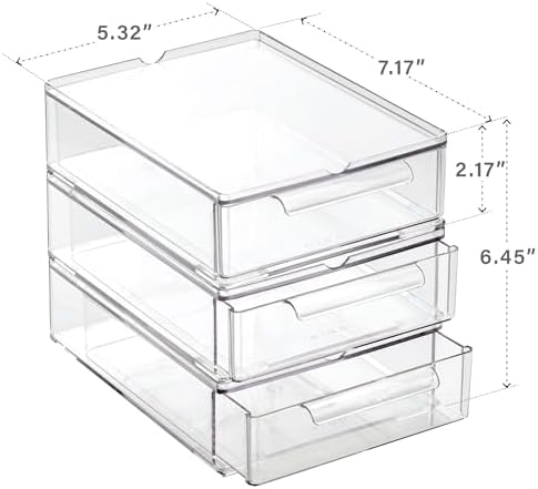 BINO | Clear Stackable Storage Drawers, Small - 3 Pack | Clear Storage