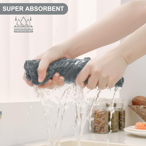 Homaxy 100% Cotton Terry Kitchen Towels(15" x 25", 6 Pack), Dark Grey