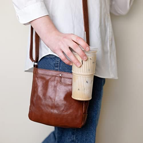 Birchland All Glass Iced Coffee Cup with Lid and Straw, Ribbed Glass