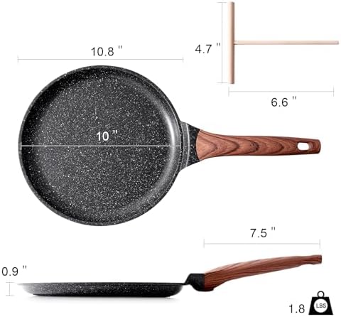 Kordisen Crepe Pan Nonstick, 10 Inch Dosa Pan with Spreader, Granite