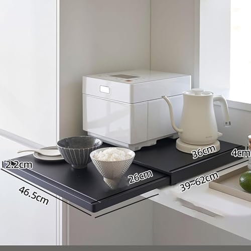 Carbon Steel Pull-Out Microwave Oven Bottom Rack, Black, 1pcs