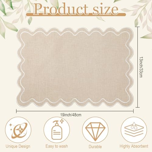 Linen Placemats Set of 12 Scalloped Placemat 13 X 19,Regular,Cream